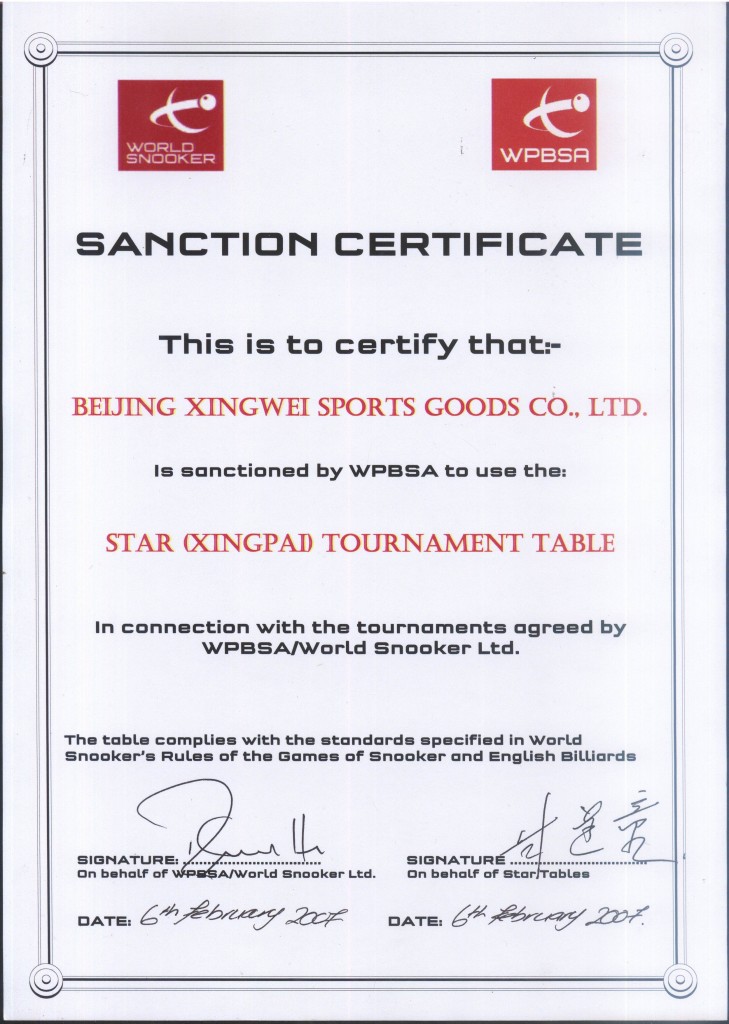 WPBSA CERTIFICATE